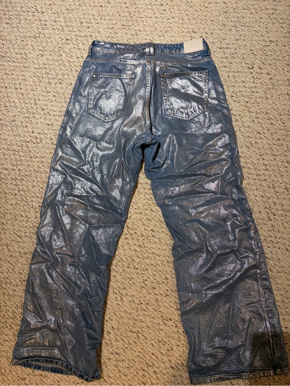 ZARA Metallic Blue Jeans Wide-Leg - Picture 3 of 3